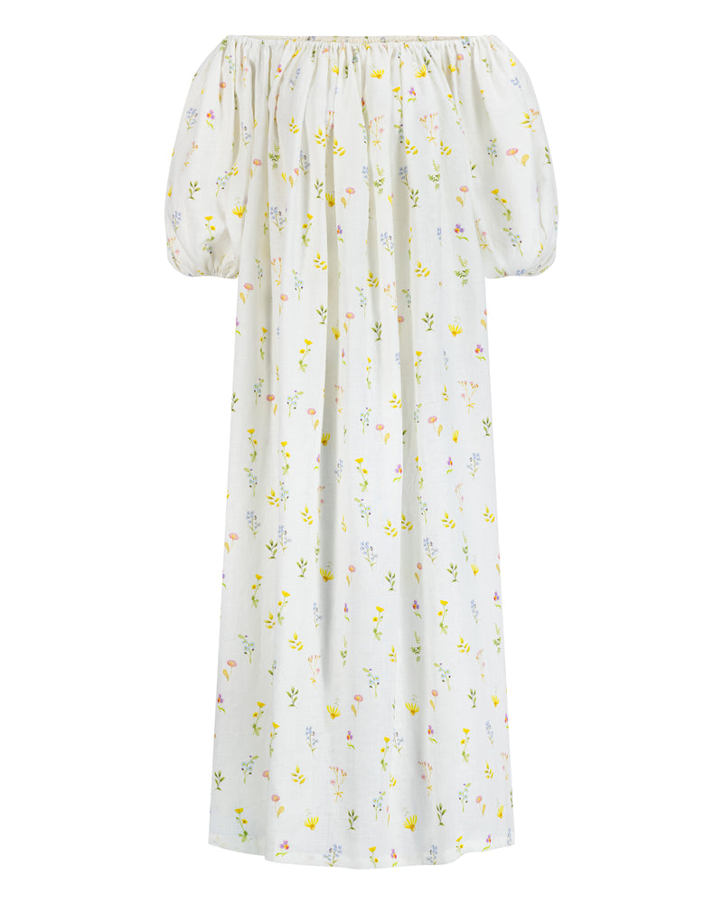 Off shoulder floral linen dress