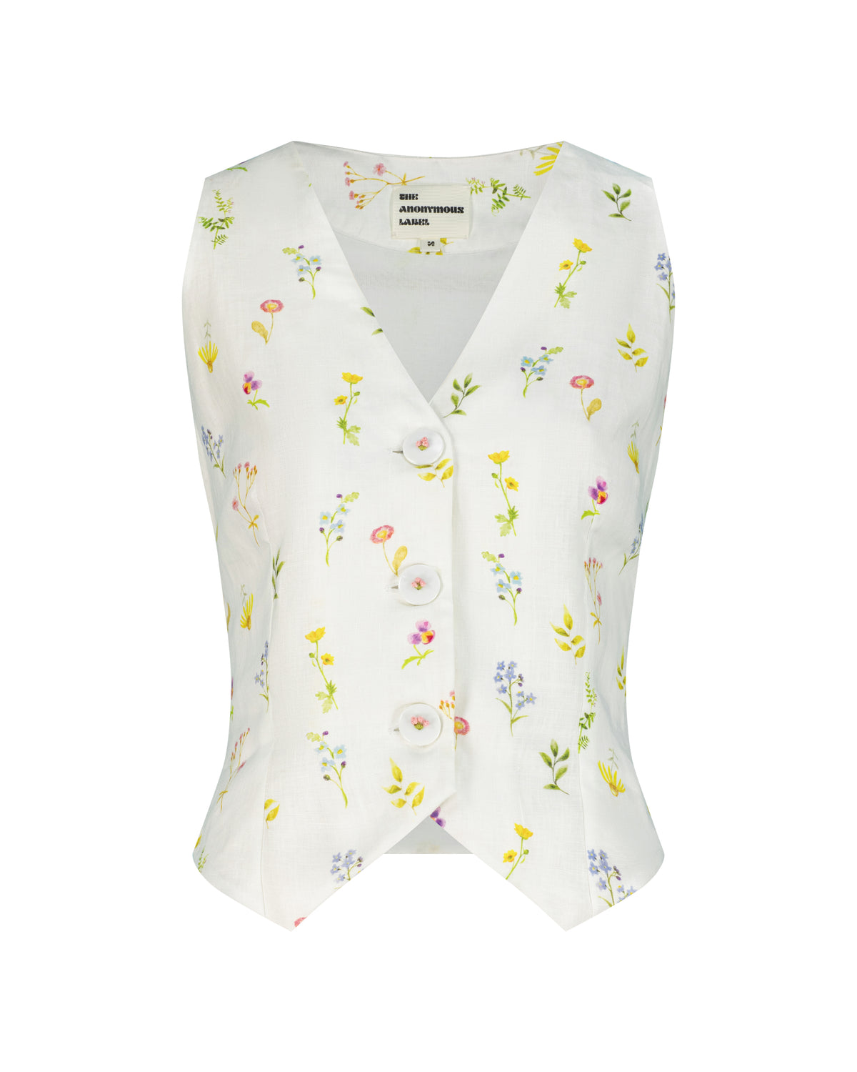 Printed linen floral vest