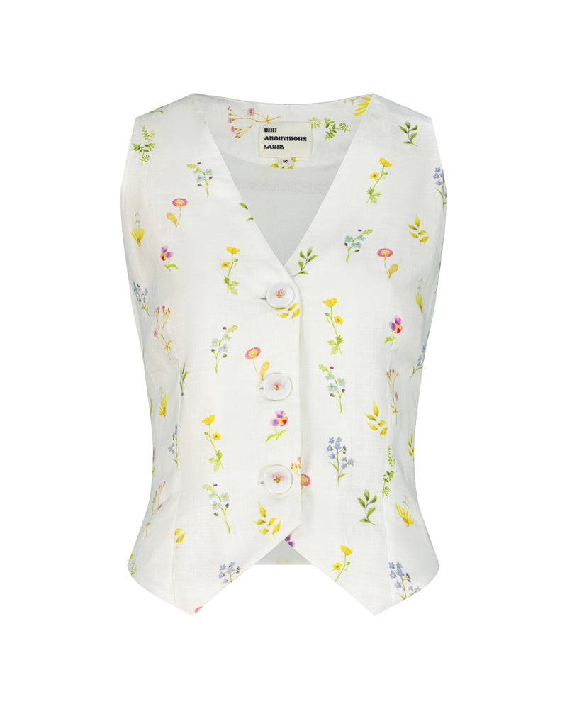 Printed linen floral vest