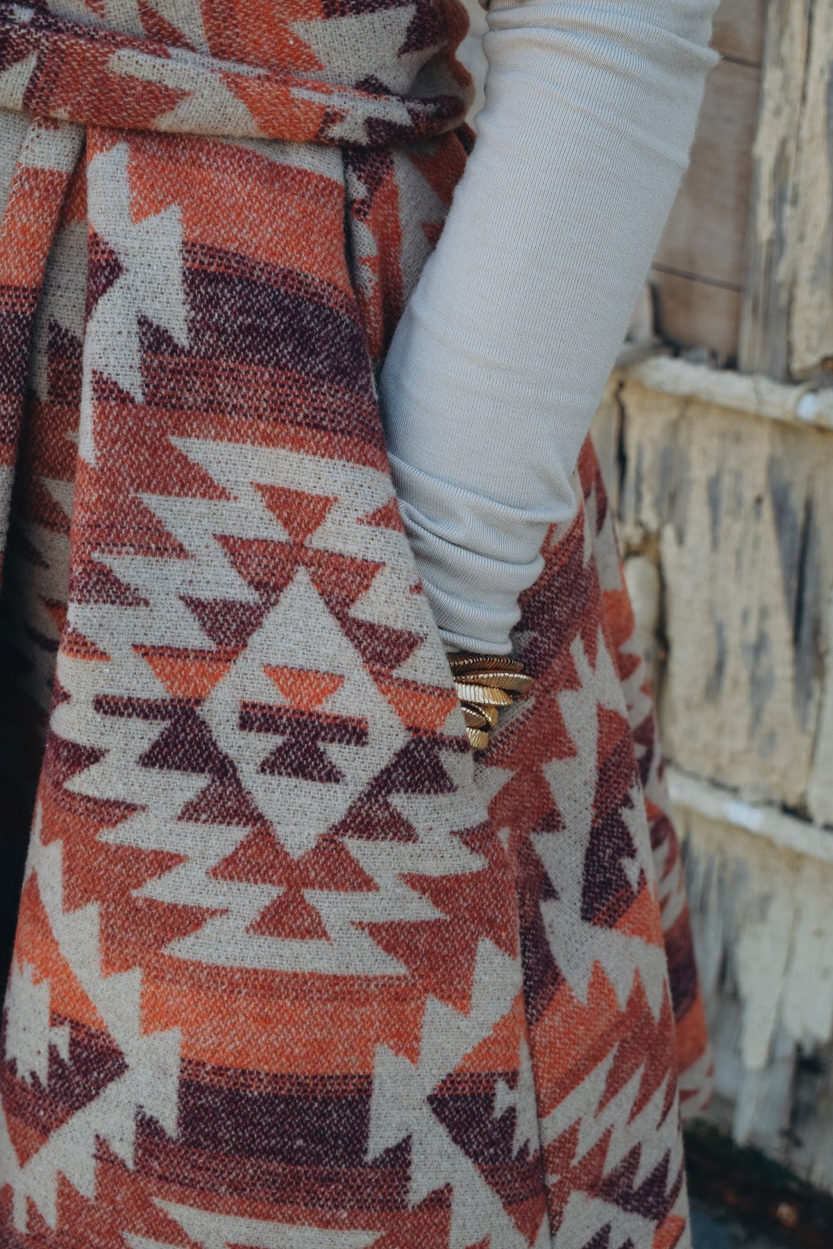 Tribal wool vest with hoodie and belt