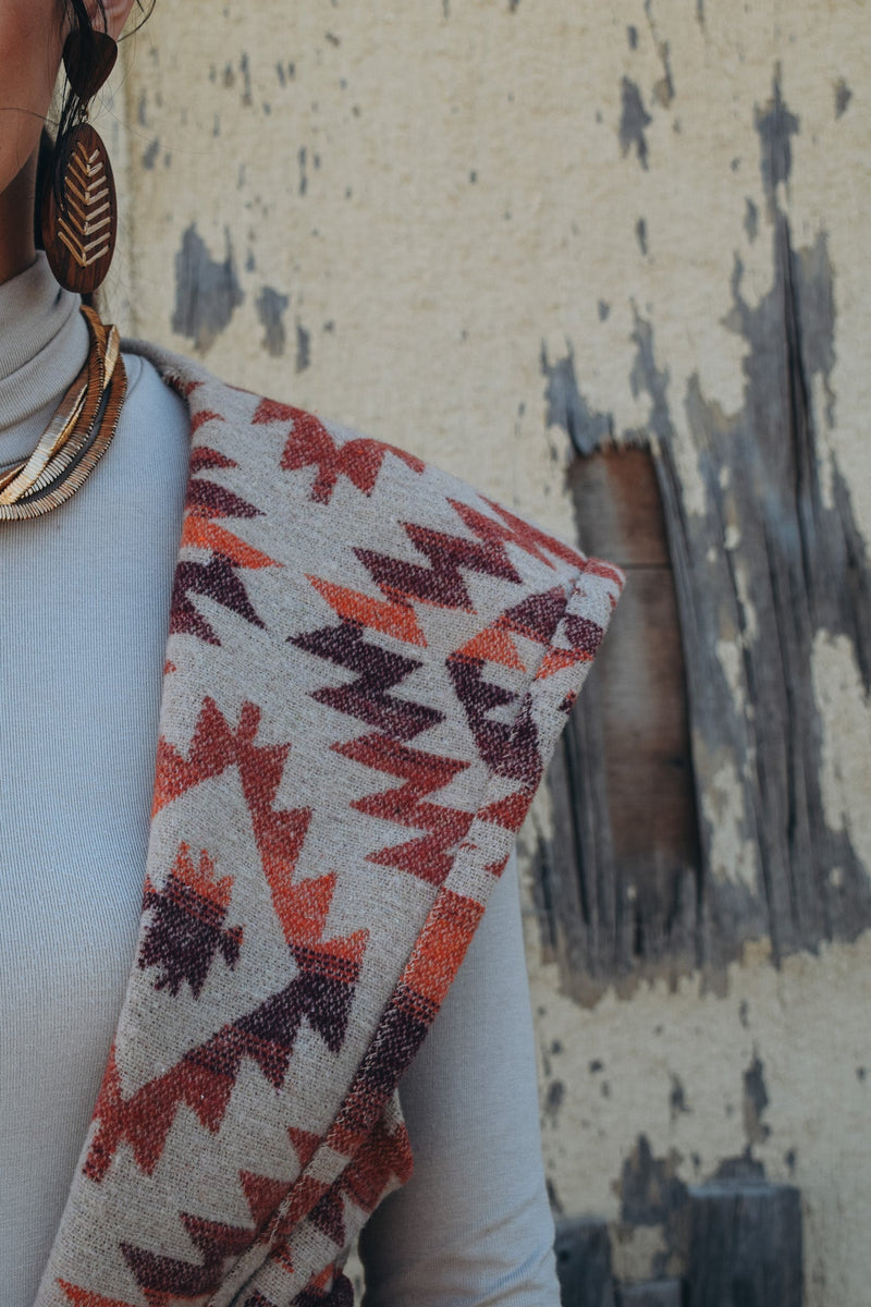 Tribal wool vest with hoodie and belt