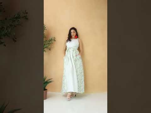 Sleeveless linen wrap dress with pockets